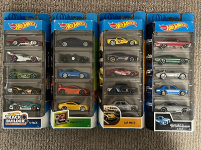 Hotwheels Lot Of 4 Five Pack Track Builder, HW Exotics, Car Meet, Fast & Furious