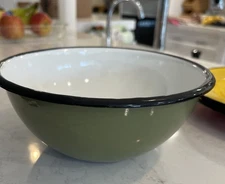 Vintage Huta Silesia Polish Enamel Bowl  Green #18 Large 🔥