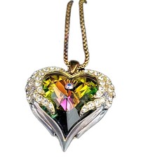 Simulated Mystic Topaz and Simulated Diamond Heart Pendant with Chain in...