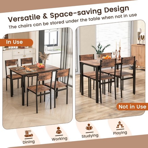 Rustic 5-Piece Dining Set with Metal Frame and Space-Saving Design - Picture 7 of 10
