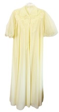 VTG Vanity Fair Sz 34 Pale Yellow Peignoir Nightgown Robe Set Nylon Lace EUC