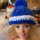 Vintage Barbie Doll clothes HANDMADE CROCHET Knit Blue White Winter Ski HAT
