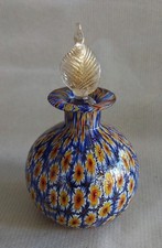 Vntge Murano Glass 24ct dusted Millefiori Cane Scent Perfume Bottle 4.75" tall