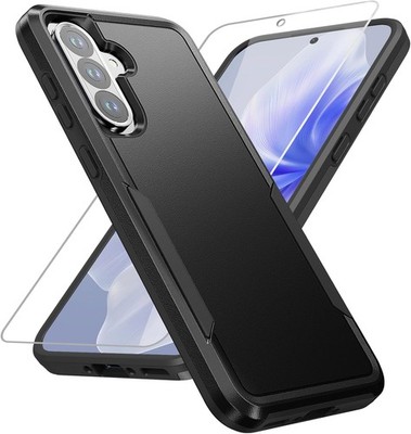 Galaxy A36 5G Phone Case with HD Screen Protector, Heavy-Duty Rugged Black Case