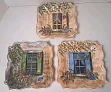 Tabletops Unlimited Rue DeParis Hand Painted Square 8" Salad Plates Lot 3 Preown