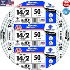 Romex 14/2 W/G NMB Cable 50ft Coil Easy Pull 600V Residential Wiring Circuit New