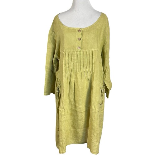 La Belle Helene Italian LagenLook Linen Tunic Dress Light Green Whimsical Medium
