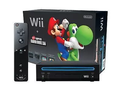 Restored Wii Black Console With New Super Mario Brothers Wii And Music CD  (Refurbished) 