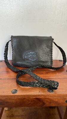 Vintage 1980 s Carlos Falchi Genuine Leather Black Crossbody
