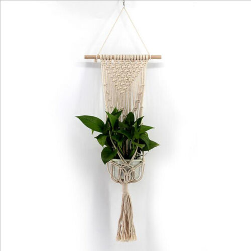 Flower Pot Macrame Wall Hanging Handmade Rope Woven Tapestry Boho Hanger Basket - Picture 1 of 12