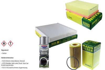 MANN-FILTER Paket + Presto Klima-Reiniger für VW Golf VII 5G1 BE1 Tiguan AD1 3G5