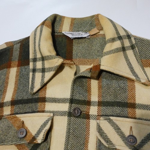 VTG Woolrich CPO Jacket Mens L Tan Green Beige Plaid Wool Blend Button Coat USA - Picture 15 of 18
