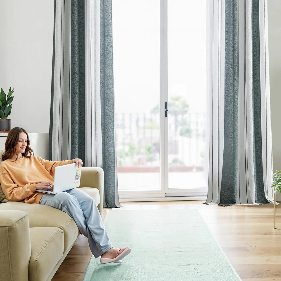 Rideaux rayés Transparent avec œillets Voile Rideaux Salon Moderne Set de 2 R... - Photo 3/4