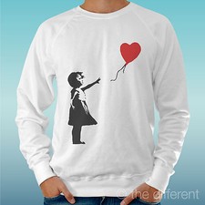 FELPA UOMO LEGGERA SWEATER BIANCO " GIRL HEART BAMBINA DRAW " ROAD TO HAPPINESS