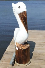 Wood Pelican Statuette Hand Carved- 19" tall -Beach - Tki Decor -Yard Art