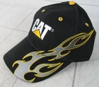 CAT Caterpillar Black with Embroidery Flames Baseball Hat Strapback