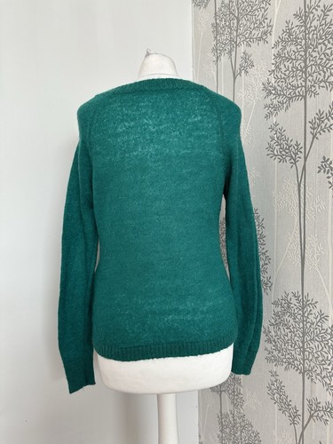 Woolrich Mohair Blend Teal Owl Print Jumper Pullover Size Small Petite - Picture 6 of 7