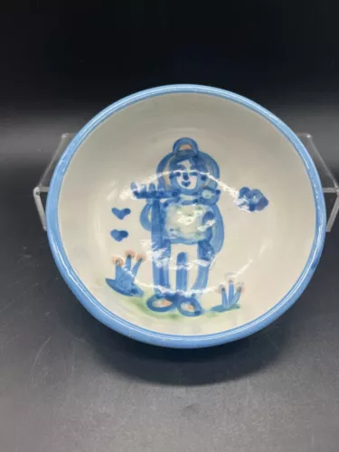 M A Hadley Blue Stoneware Farmer Cereal/Soup Bowl Ramekin