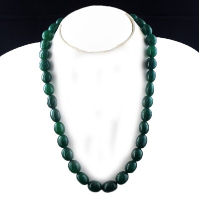 Traumhafte 419 kt grüner Smaragd ovale Form Perlen Halskette Schmuck AK 46 E577