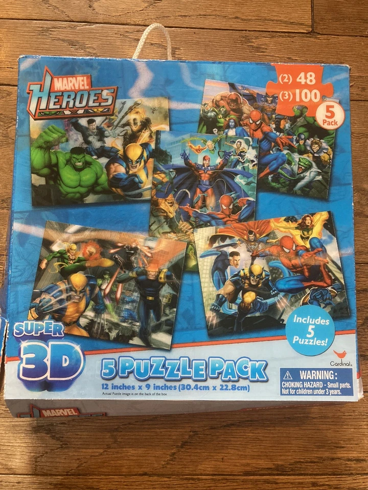 Marvel Heroes Super 3D 5 Puzzle Pack Cardinal #25505 2012 NUEVA CAJA ABIERTA Foto 2 de 4