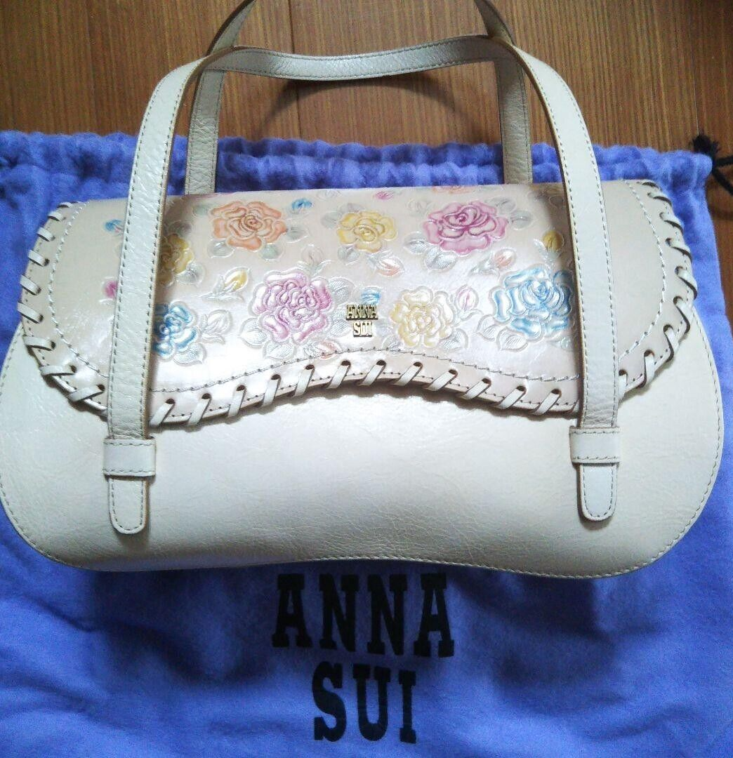 ANNA SUI Carving Rose Pattern Bag Ivory Kawaii Japan H6.7 ANNA SUI Carving Rose Pattern Bag Ivory Kawaii Japan H6.7
