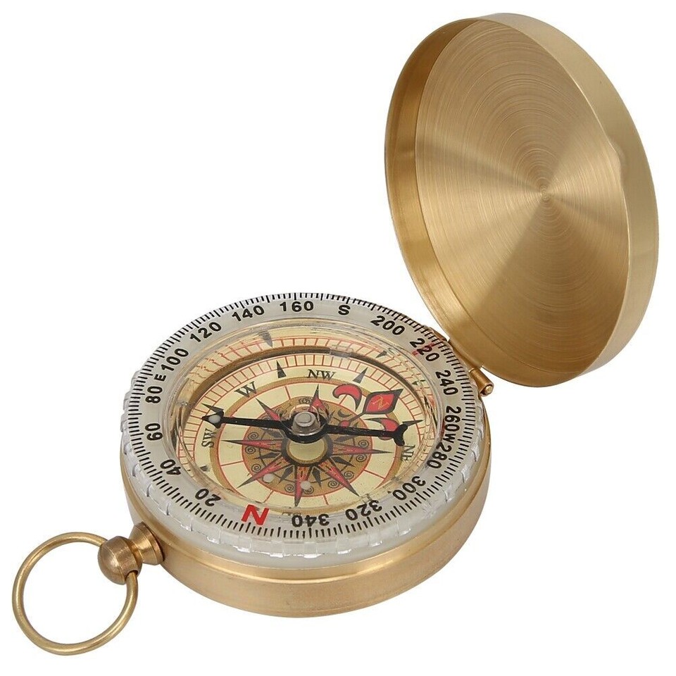 Brass Retro Style Pocket Watch Type Luminous Flip Compass with Cover