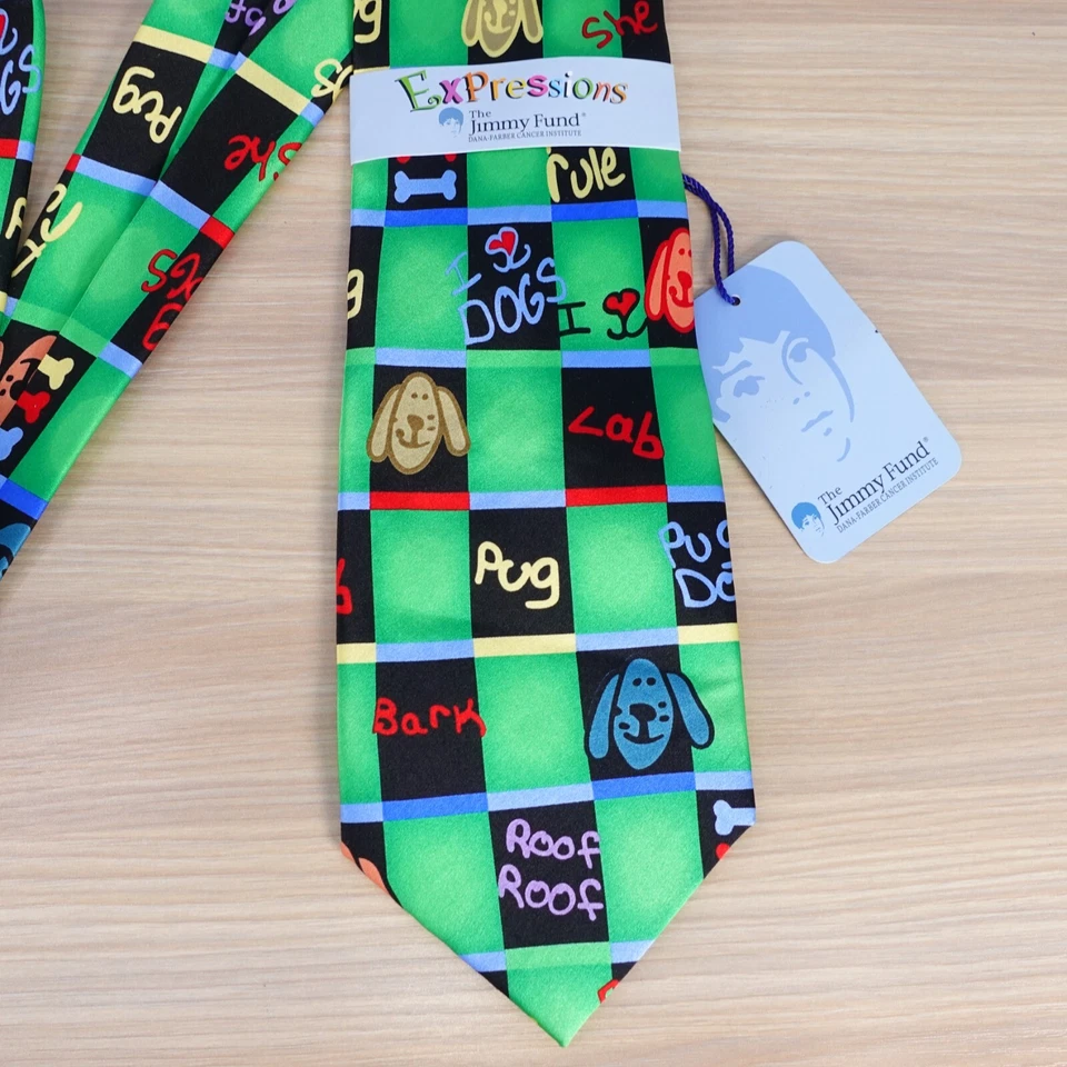 Corbata de cuello Expressions para hombre verde seda Jimmy Fund I love Dog Samantha Designer Foto 4 de 4