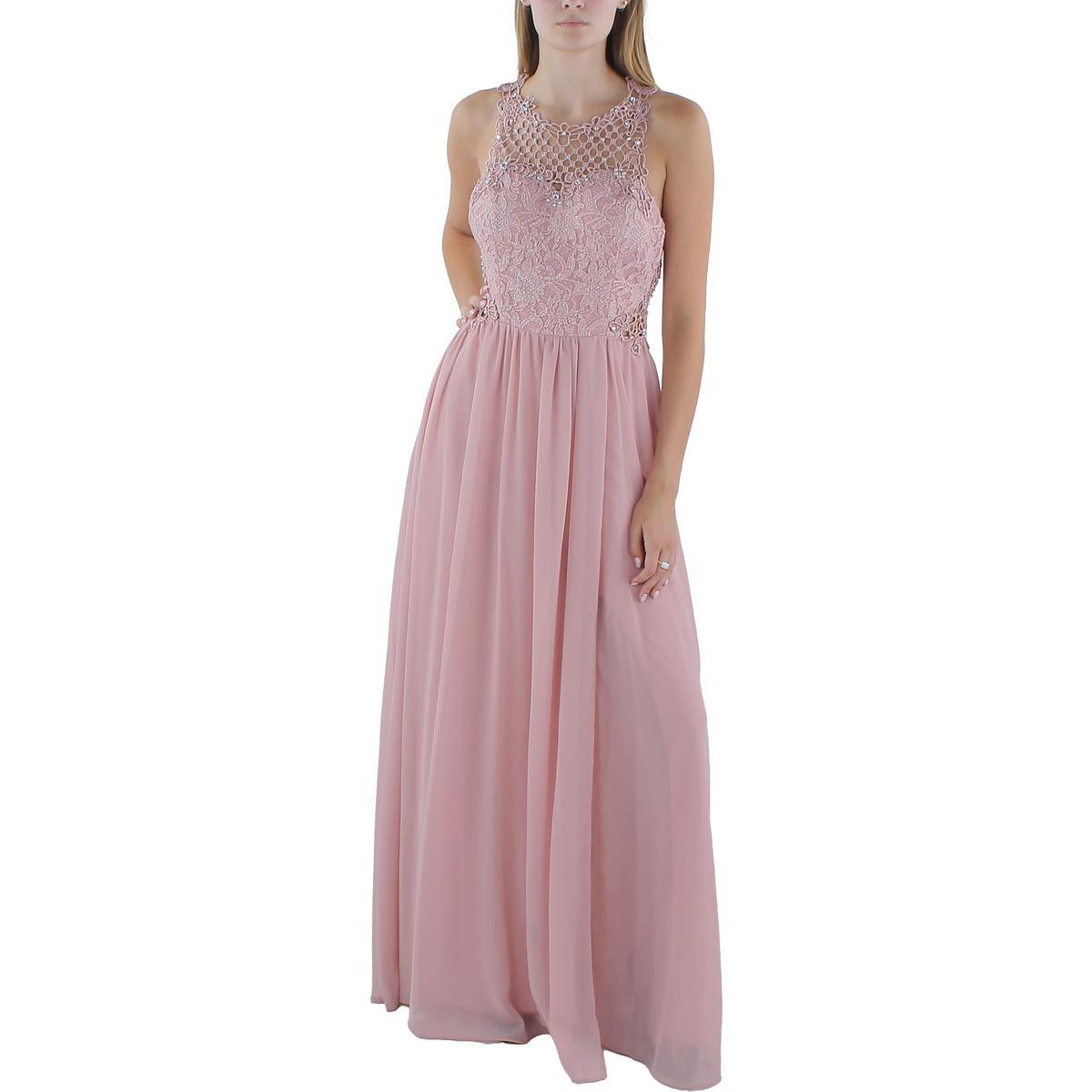 City Studio Womens Pink Eyelet Long Gown Maxi Dress Juniors 9 BHFO 5996