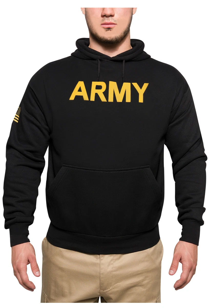US Army Hoodie Pullover Sweatshirt Black Shirt USA Flag On Sleeve