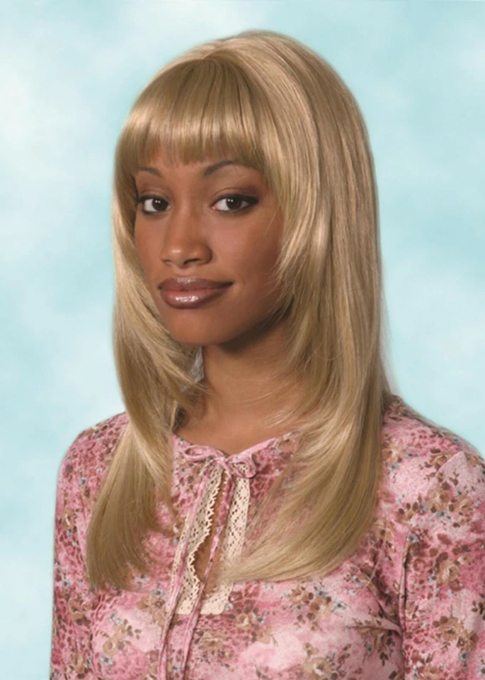 MUJER DAMA 25" LARGO PELO LISO PELUCA CON CAPAS LATERALES Y FLEQUILLO PIEL TOP SHARON Foto 2 de 4