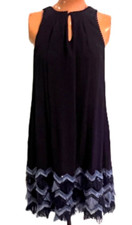 Maeve Anthropologie Size 0 Festivity Swing Dress Navy Blue Fringe Sleeveless