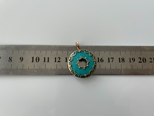 Turquoise Pendant 9ct Gold Turquoise Donut Gold Pendant with Clip Bail - 第 3/20 張圖片