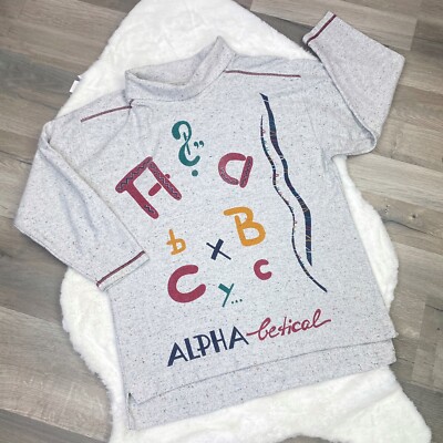 Unbranded French Terry Sweater Womens Large Alphabet Mock Neck Tunic  Pullover