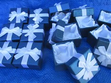 48 Blue Satin Lined Small Gift Jewelry Boxes With White Ribbons 2"x2"x1 1/2"