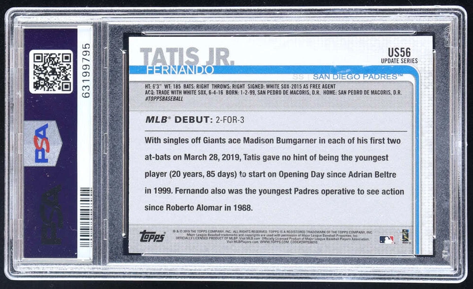 Fernando Tatis Jr. Signed 2019 Topps Update RD #US56 RC (PSA 10 | Autograph Grad - Image 2 of 2