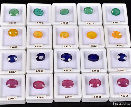 120.70 Ct/20 Pcs Natural Multi Color Ruby Emerald Sapphire Oval Cut Rare Gem Lot - Picture 2 of 13