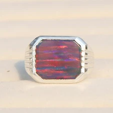 Flashy Black Fire Opal Ring, 925 Sterling Silver Signet Ring, Men's Ring For Her