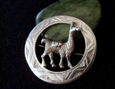 Originelle Vintage Brosche Lama Handarbeit 925er Silber Mexico Peru Anden