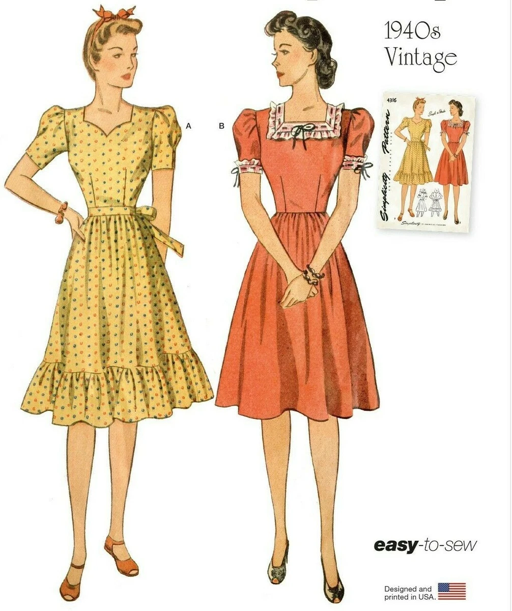 S9464 Sewing Pattern Simplicity 9464 VTG 1940s Dress EASY Size 6