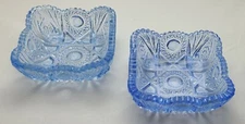  2 Vintage L.E. Smith Pressed Iridescent Ice Blue Candy Dishes