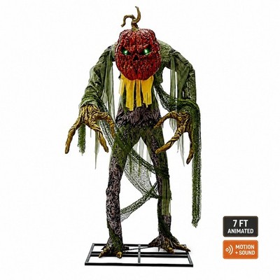 7FT Animated Halloween Pumpkin Prop LED Motion Sound Life Size Outdoor Decor