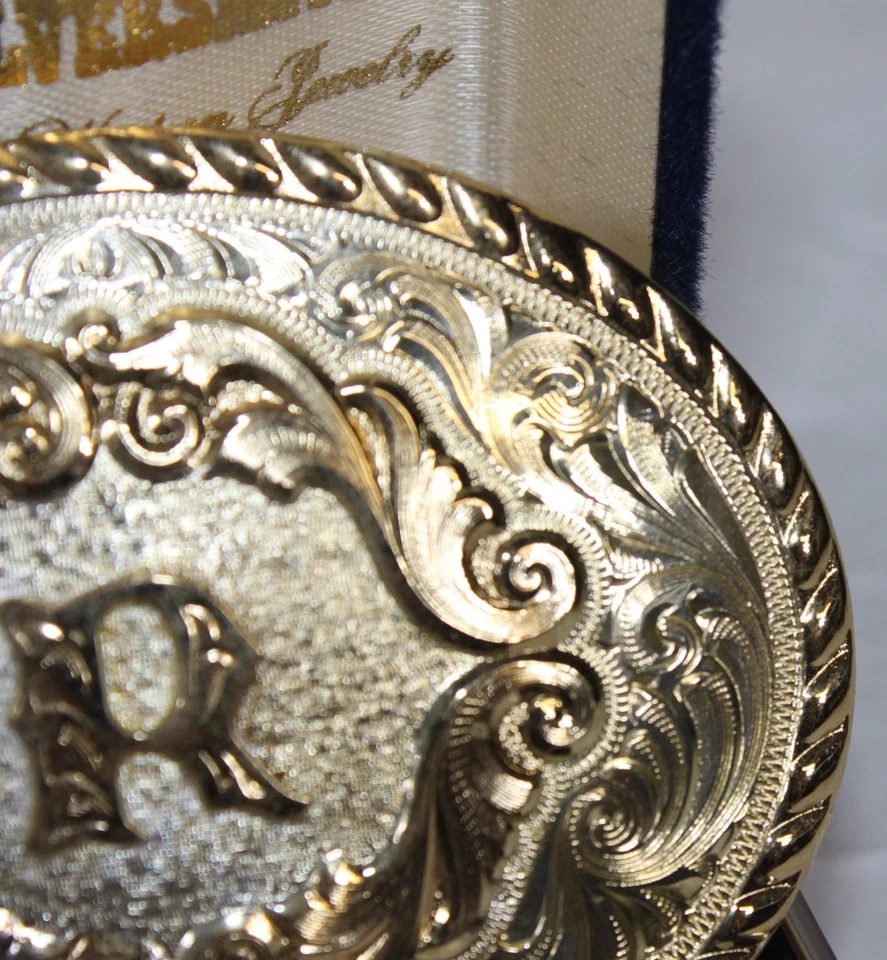 复古蒙大拿银匠皮带扣银盘 R 大西部牛仔金盒 — 第 4/4 张图片