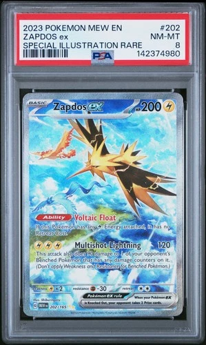 2023 POKEMON MEW EN-151 SPECIAL ILLUSTRATION RARE #202 ZAPDOS EX PSA 8