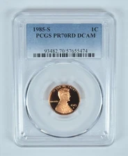 1985-S Lincoln Memorial Cent PR70 RD DCAM PCGS Blue Label