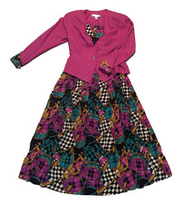 Vintage 90s Lindsey Scott Skirt Suit Set Blazer Midi Pleated Pink USA 10