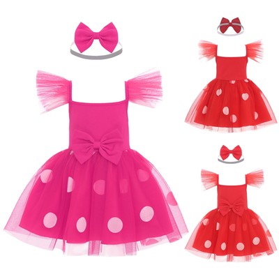Baby Mädchen Party Taufe Polka Dot Süß Prinzessin Kleid Mesh Tutu Fliegenärmel