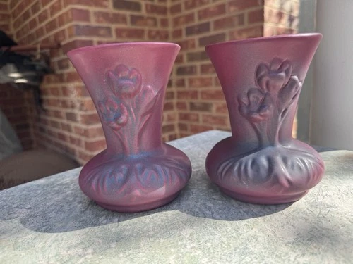 Pair Of Van Briggle Art Pottery Mulberry Based