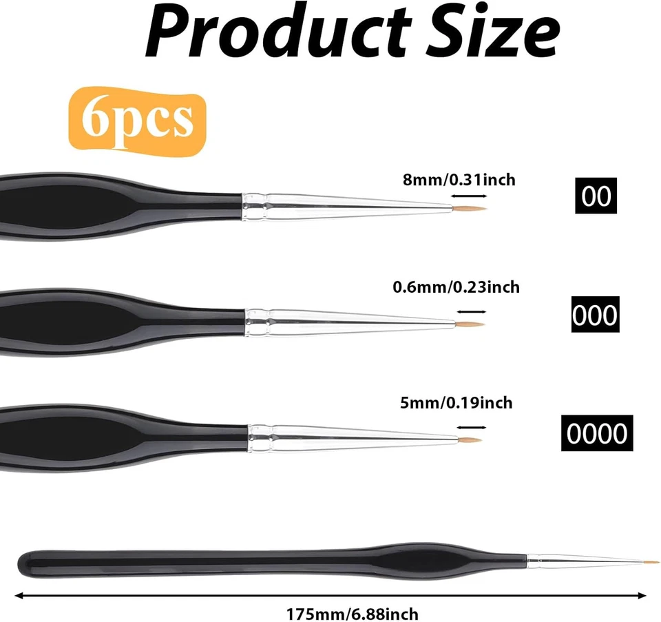 6PCS Detail Paint Brushes, Professional Fine Tip Paint Thin Miniature Brush, Sma - Image 2 of 4