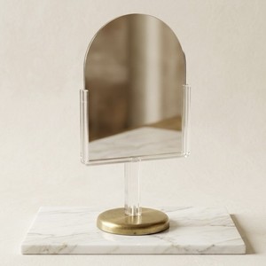 Vintage MCM Lucite Brass Vanity Mirror Arched Charles Hollis Jones 18 Inches