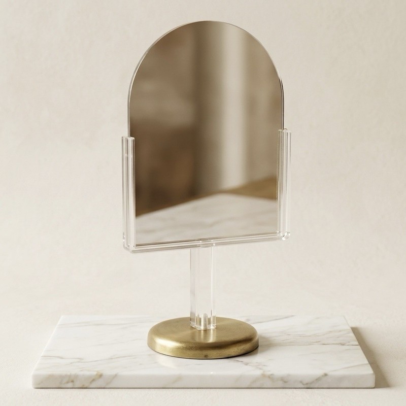 Vintage MCM Lucite Brass Vanity Mirror Arched Charles Hollis Jones 18 Inches